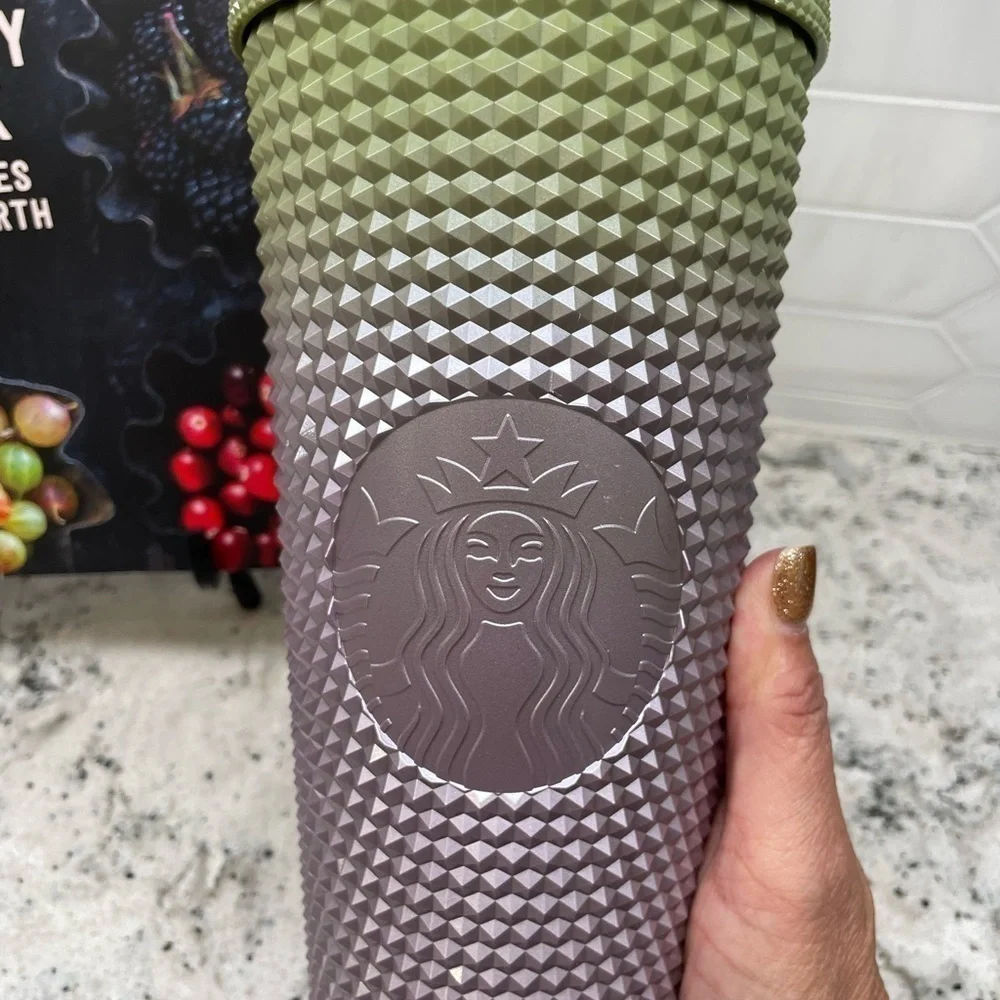 Starbucks Fall 2024 Metallic Green & Lilac Gradient Ombre Studded Tumbler. NWT!